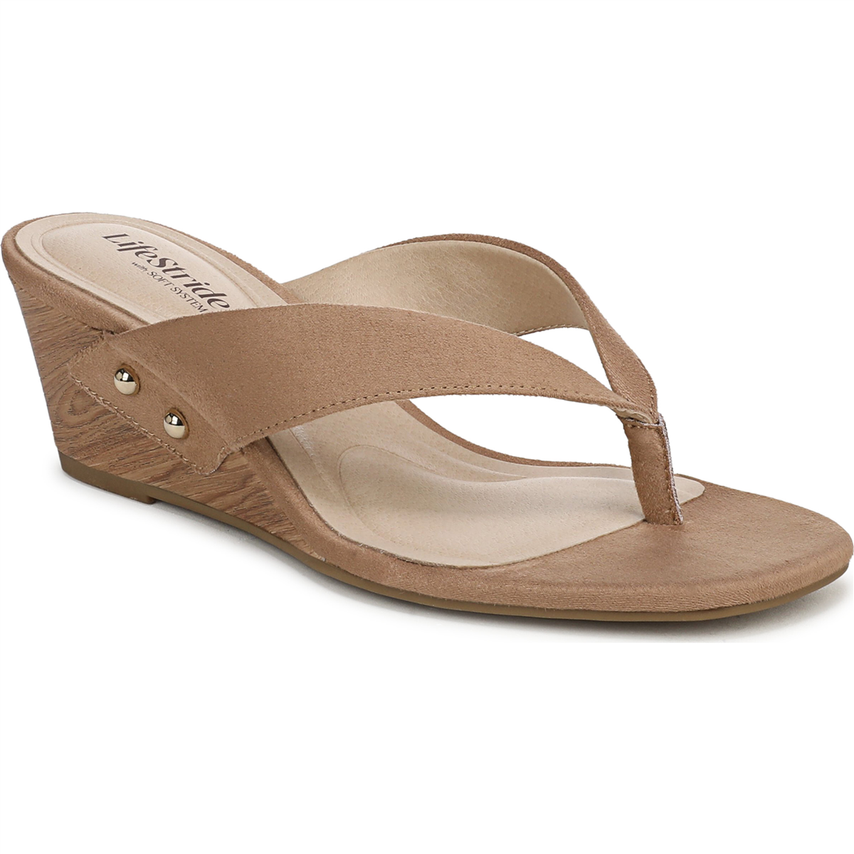 LifeStride Women's Stella Thong Slip-On Sandals - Bamboo Tan Microsuede
