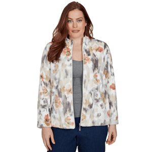 Womens Alfred Dunner Classics Watercolor Floral Zip Up Jacket