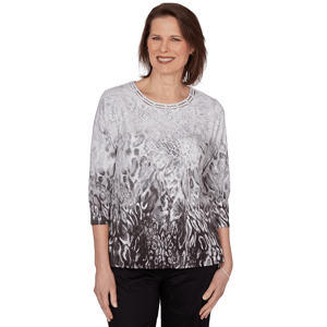 Womens Alfred Dunner Classics 3/4 Sleeve Ombre Abstract Blouse