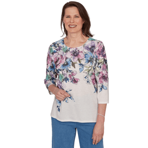 Womens Alfred Dunner Classics 3/4 Sleeve Falling Roses Blouse