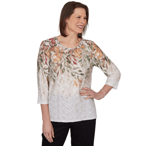 Womens Alfred Dunner Classics 3/4 Sleeve Autumn Leaves Blouse