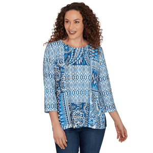Womens Alfred Dunner Classics 3/4 Sleeve Patchwork Blouse