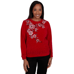 Womens Alfred Dunner Classics Long Sleeve Floral Sweater