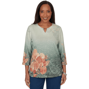 Womens Alfred Dunner Classics 3/4 Sleeve Pumpkin Patch Blouse