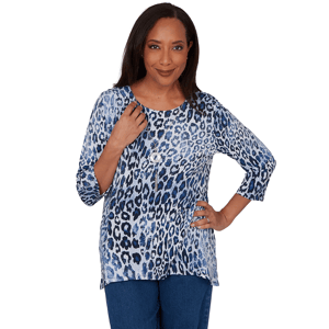 Womens Alfred Dunner Classics 3/4 Sleeve Leopard Blouse