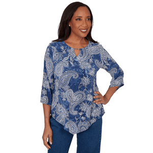Womens Alfred Dunner Classics 3/4 Sleeve Paisley Blouse
