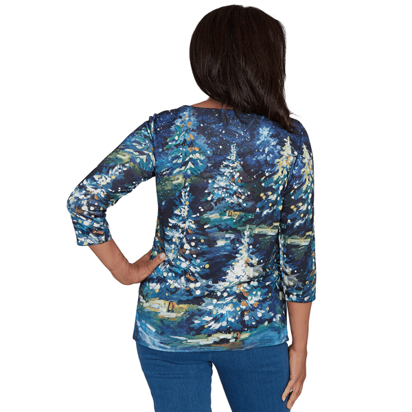 Womens Alfred Dunner Classics Starry Christmas Tree Scene Tee alternate view