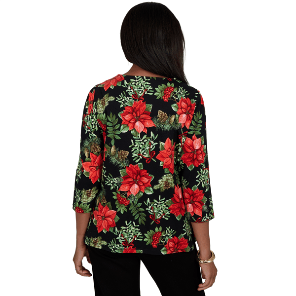 Womens Alfred Dunner Classics 3/4 Sleeve Poinsettia Blouse alternate view