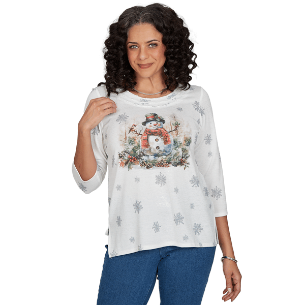 Womens Alfred Dunner Classics Shimmering Snowman Tee
