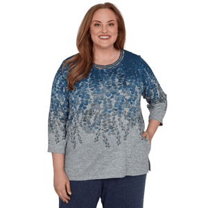 Plus Size Alfred Dunner Classics 3/4 Sleeve Falling Leaves Blouse