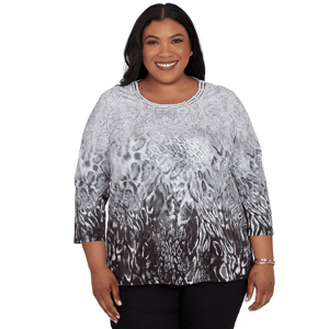 Plus Size Alfred Dunner Classics 3/4 Sleeve Ombre Abstract Blouse