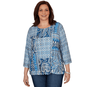 Plus Size Alfred Dunner Classics 3/4 Sleeve Patchwork Blouse