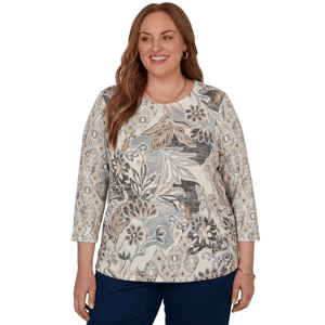 Plus Size Alfred Dunner Classics 3/4 Sleeve Geo Leaf Blouse