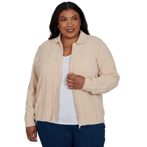 Plus Size Alfred Dunner Classics Cable Knit Zip Front Cardigan