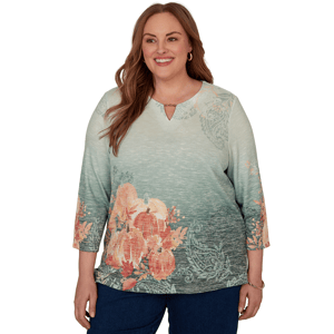 Plus Size Alfred Dunner Classics 3/4 Sleeve Pumpkin Patch Blouse