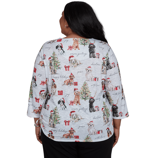 Plus Size Alfred Dunner Classics 3/4 Sleeve Gift Giving Dogs Tee alternate view