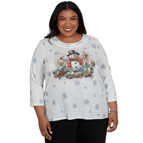 Plus Size Alfred Dunner Classics Shimmering Snowman Tee