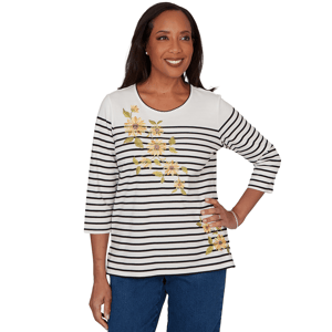 Petite Alfred Dunner Classics Sunflower Stripe Blouse