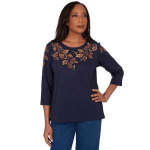Petite Alfred Dunner Classics Embroidered Leaves Blouse