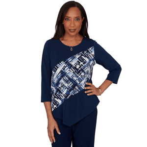 Petite Alfred Dunner Classics Diagonal Abstract Blouse