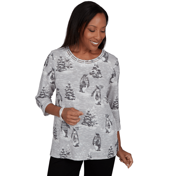 Petite Alfred Dunner Classics Penguins and Trees Blouse