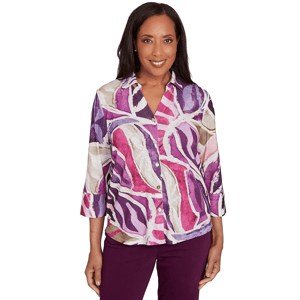 Alfred Dunner Women's Scenic Top - 3/4 Sleeve Knit Blouse With Asymmetrical Hem & Jewel Neckline - View #12