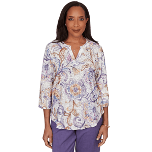 Womens Alfred Dunner Grand Bazaar 3/4 Sleeve Floral Blouse