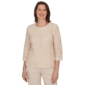 Womens Alfred Dunner Camden Market Floral Crochet Blouse