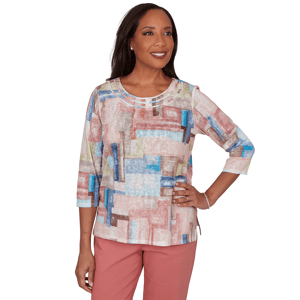 Womens Alfred Dunner Camden Market 3/4 Sleeve Color Block Blouse