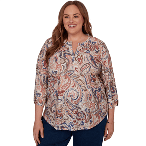 Plus Size Alfred Dunner Camden Market 3/4 Sleeve Paisley Blouse