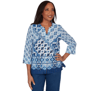 Petite Alfred Dunner 3/4 Sleeve Patchwork Blouse