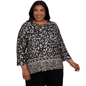 Plus Size Alfred Dunner Travel Advisory 3/4 Sleeve Leopard Blouse