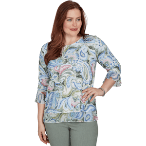 Womens Alfred Dunner Provence 3/4 Ruffle Sleeve Paisley Blouse