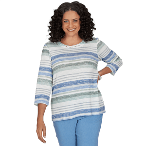 Womens Alfred Dunner Provence 3/4 Sleeve Bayadere Stripe Blouse
