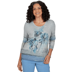 Womens Alfred Dunner Provence 3/4 Sleeve Watercolor Floral Tee