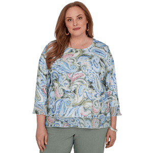 Plus Size Alfred Dunner Provence 3/4 Ruffle Sleeve Paisley Blouse