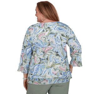 Plus Size Alfred Dunner Provence 3/4 Ruffle Sleeve Paisley Blouse alternate view