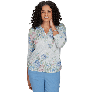Petite Alfred Dunner Provence Floral Marled Henley Blouse