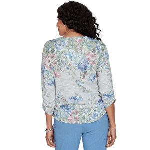 Petite Alfred Dunner Provence Floral Marled Henley Blouse alternate view