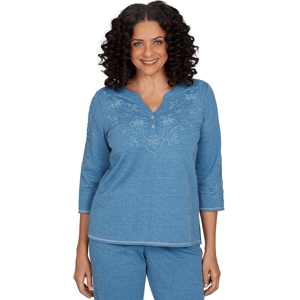 Petite Alfred Dunner Provence Floral Soutache Henley Blouse