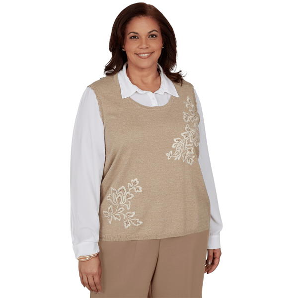 Plus Size Alfred Dunner Union Square Floral Two-in-One Blouse