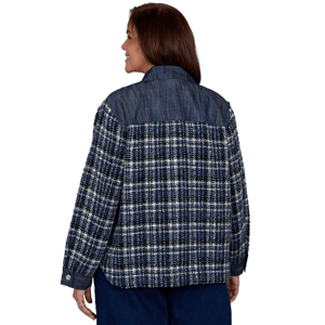 Plus Size Alfred Dunner Tuscany Denim Trim Plaid Eyelash Jacket alternate view