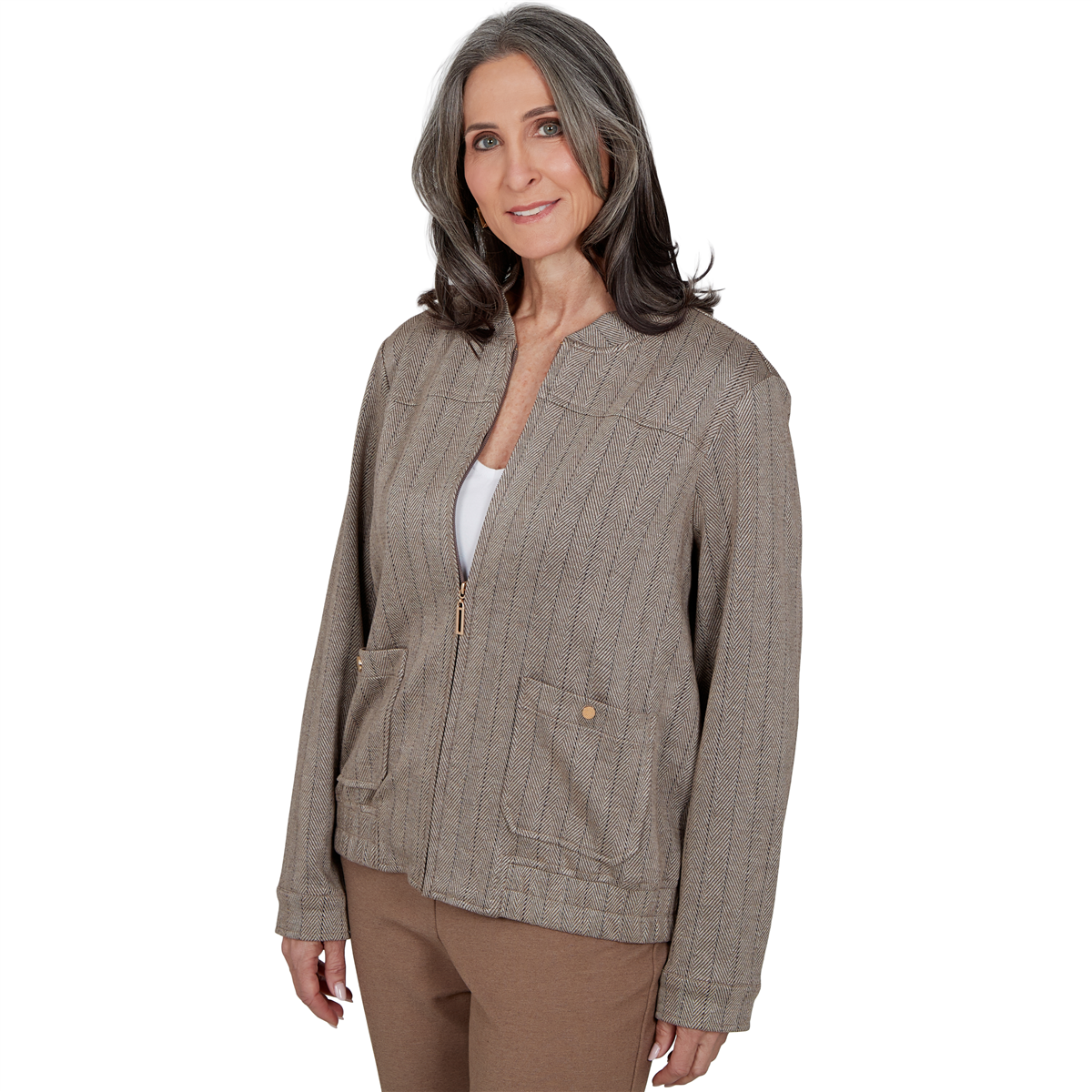 Womens Alfred Dunner Regent Street Herringbone Bomber Jacket