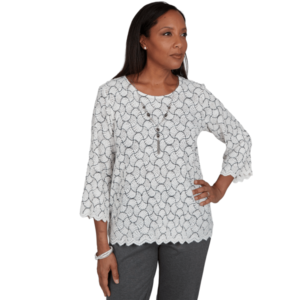 Womens Alfred Dunner Regent Street 3/4 Sleeve Geo Blouse