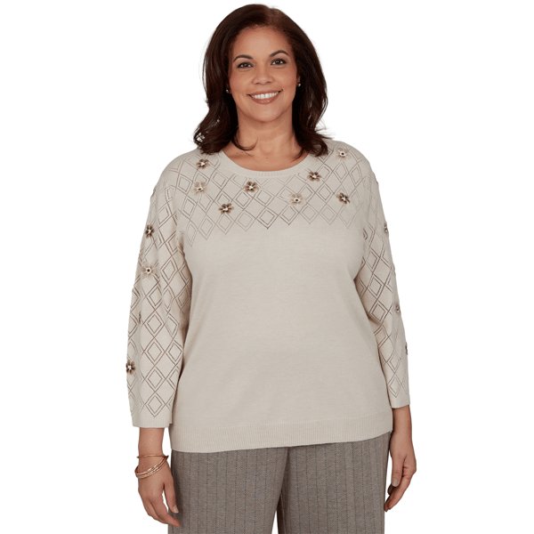 Plus Size Alfred Dunner Regent Street Floral Pointelle Sweater