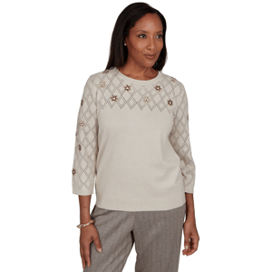 Petite Alfred Dunner Regent Street Floral Pointelle Sweater