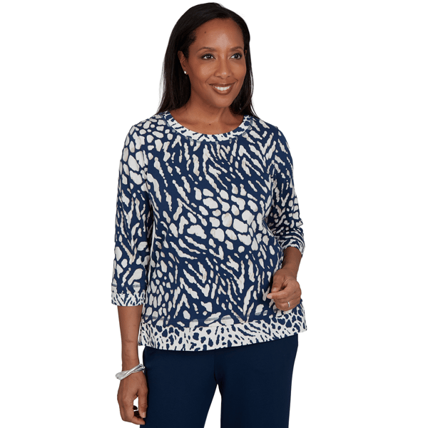 Womens Alfred Dunner Good To Go 3/4 Sleeve Abstract Blouse