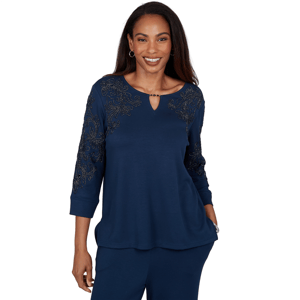 Womens Alfred Dunner Good To Go Scroll Soutache Blouse