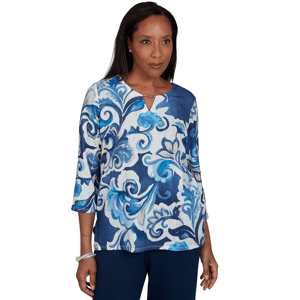 Womens Alfred Dunner Good To Go Exploded Paisley Split Neck Top