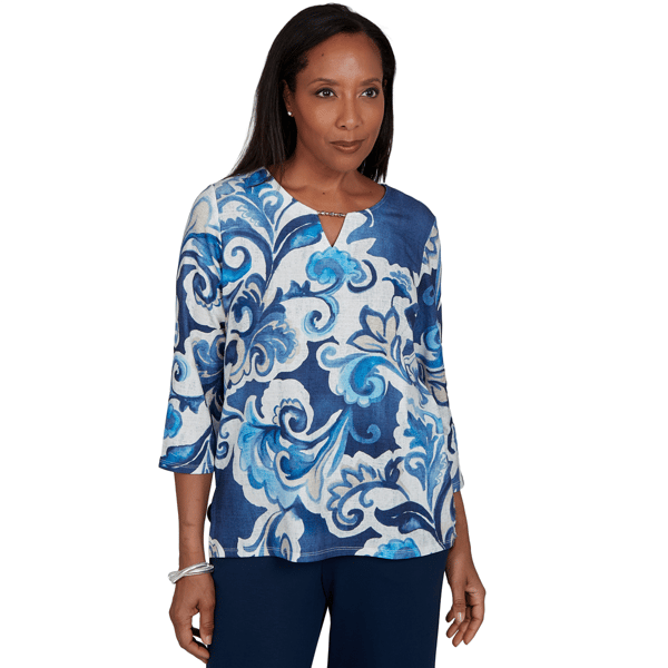 Womens Alfred Dunner Good To Go Exploded Paisley Split Neck Top